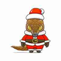 Vector illustration of cute pangolin mascot  wearing santa claus costume for christmas