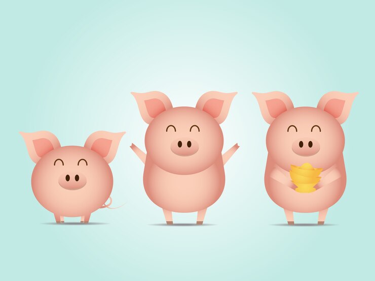 Vector illustration of cute pig with gold cartoon vector