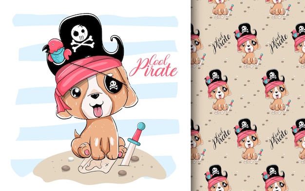 Illustration of a cute puppy with pirate custom.