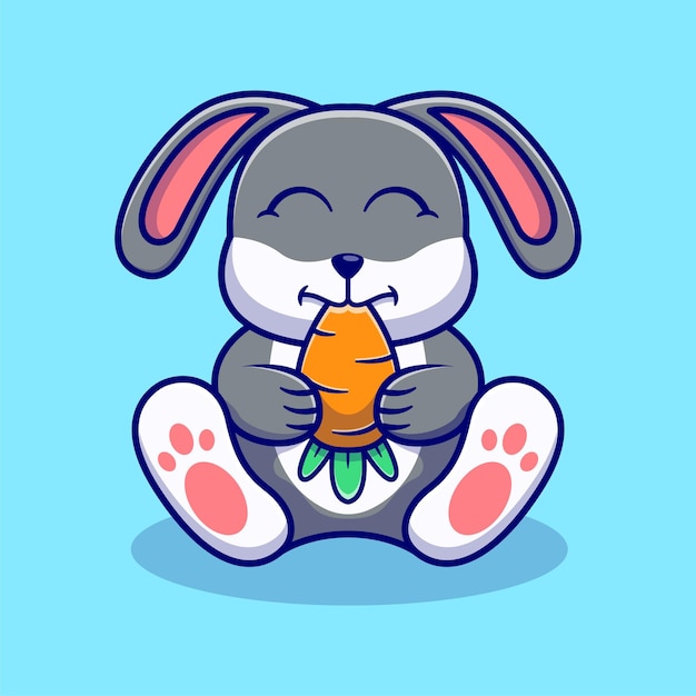 Illustration   of Cute Rabbit eats a carrot. Animal . Flat cartoon style