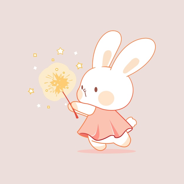 Vector illustration a cute rabbit with fireworks