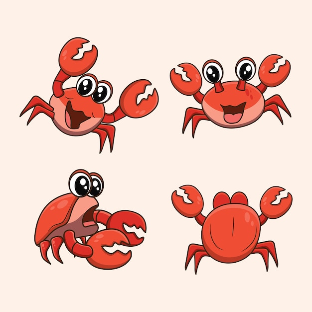 illustration of cute red crabs with various expressions