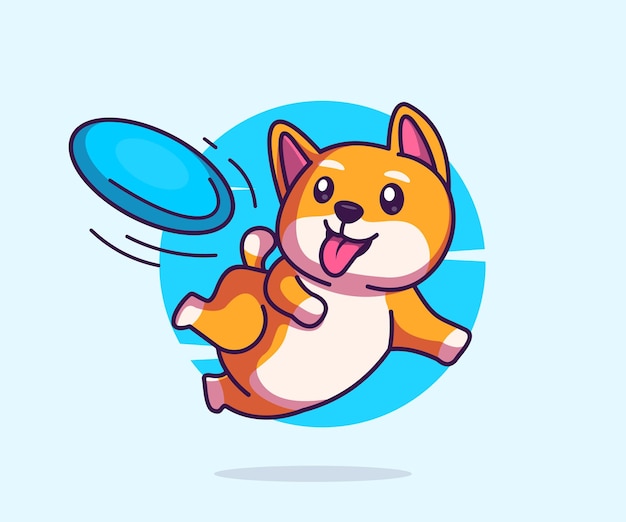 Illustration of cute shiba inu mascot icon vector flat cartoon style