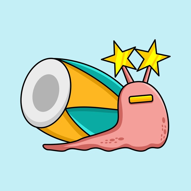 Vector illustration of a cute snail walking in pink