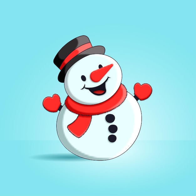 Illustration of cute snowman wearing hat and scarf