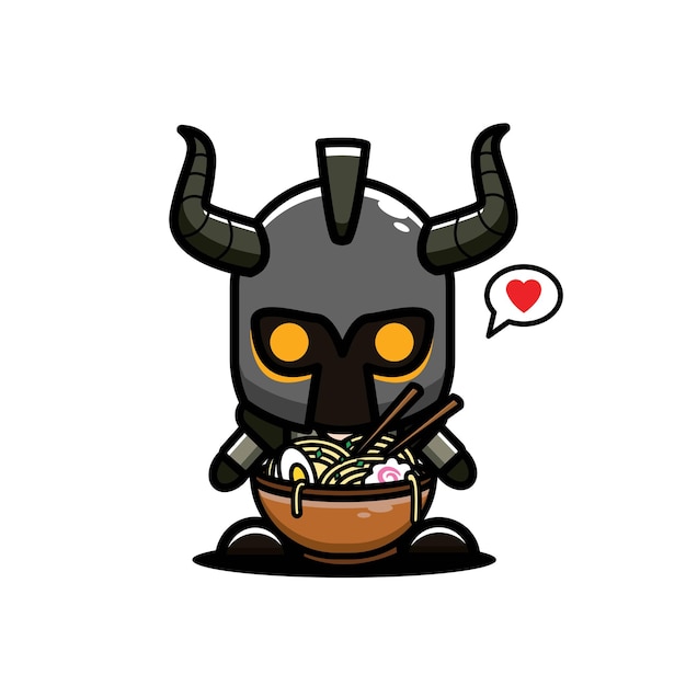 illustration of cute spartan design character eating ramen
