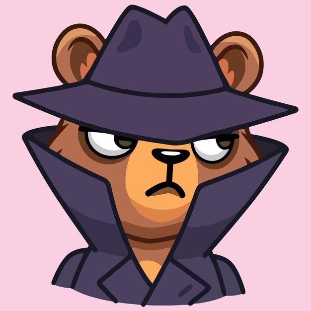 Illustration of a cute teddy bear being an investigator using a suit and hat bear face cartoon vector illustration