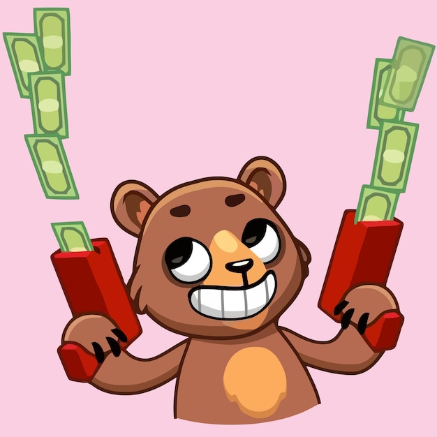 Illustration of a cute teddy bear giving a happy face spending money cartoon bear face vector illustration