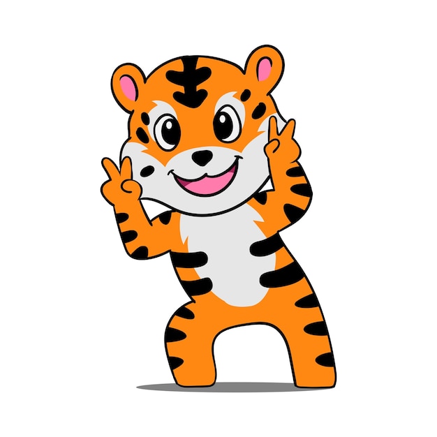 Vector illustration of a cute tiger with a funny pose in front of the camera