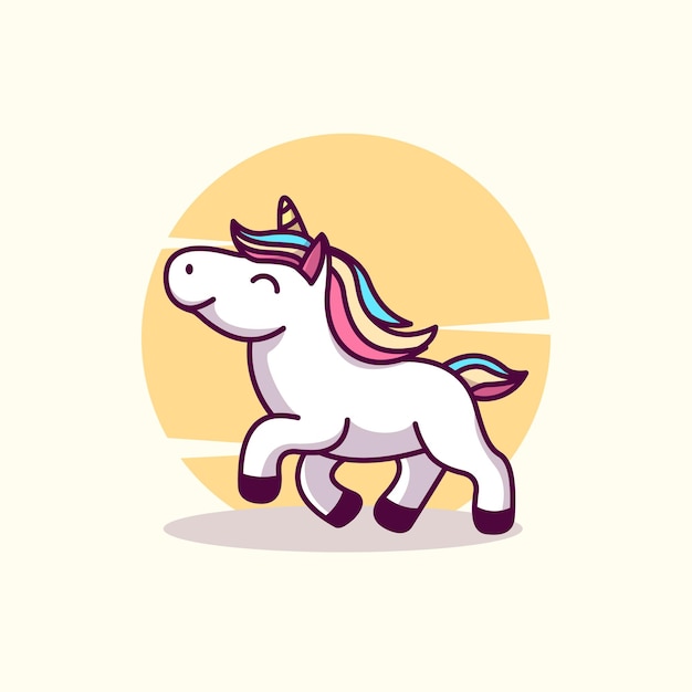 Illustrazione di carino unicorno mascotte icona piatto cartone animato concetto vettoriale premium quality