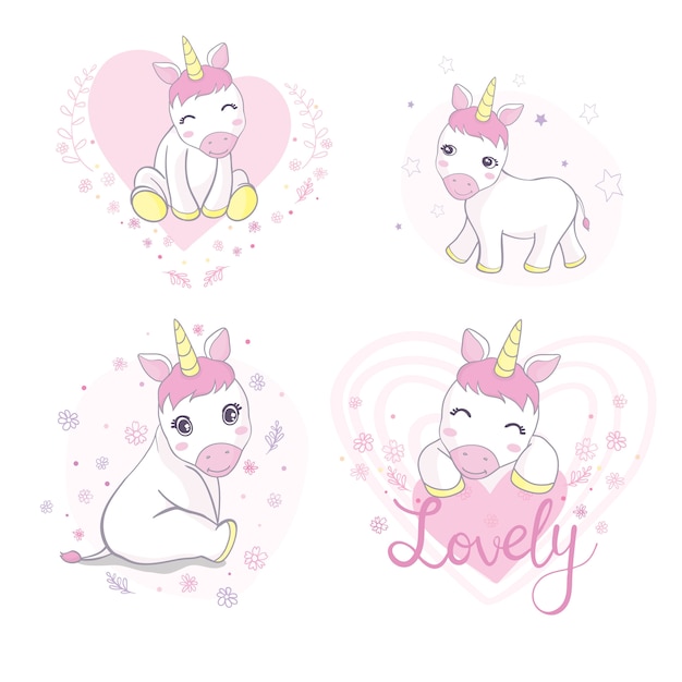 Illustration of cute unicorns.