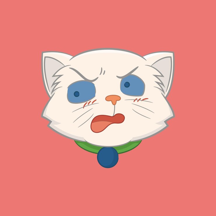 Vector illustration of cute white cat with confused and embarrassed expression