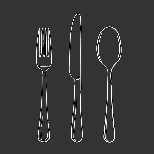 Illustration of cutleryspoon fork and knife in hand drawn style