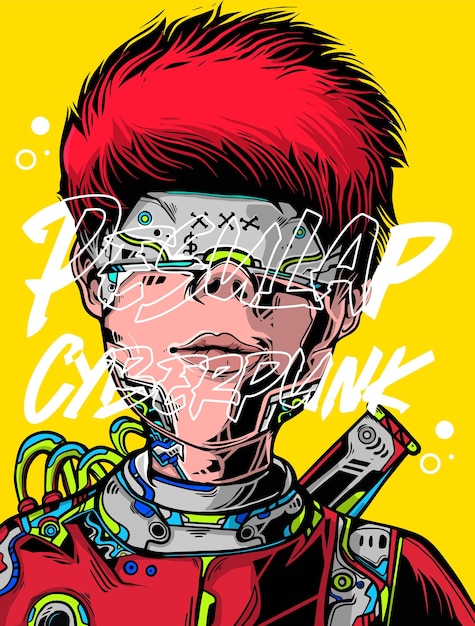 Illustrazione dell'uomo cyborg con posa cool