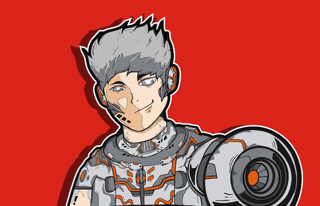 illustration of cyborg man with cool pose