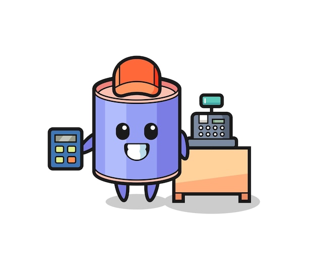 Illustration of cylinder piggy bank character as a cashier