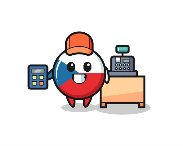Illustration of czech flag badge character as a cashier