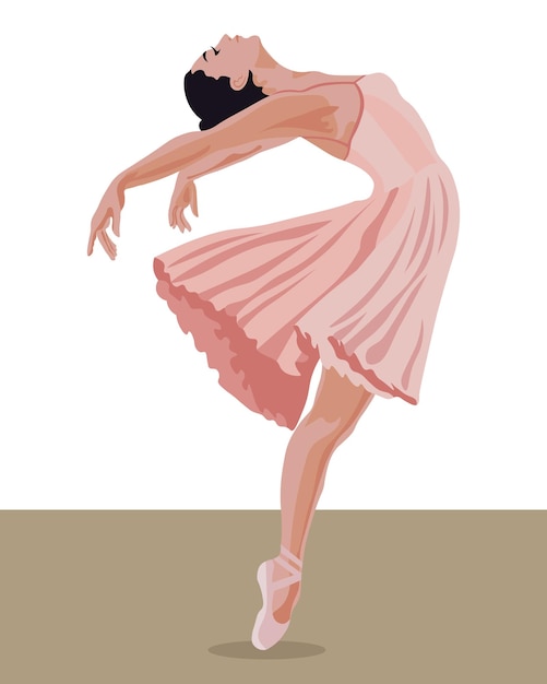 Illustrazione di una ballerina che balla con un vestito rosa delicato e scarpe da punta