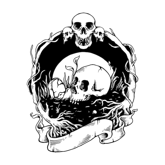Вектор Иллюстрация темный череп футболка дизайн