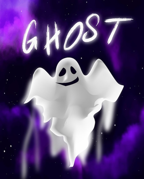 Vector illustration dark of a white ghost