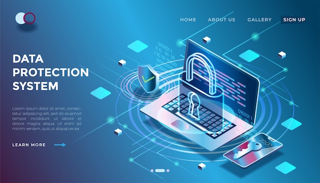 Illustration of a data security system in isometric 3d illustration