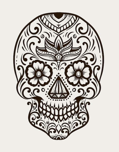 Illustration day of the dead skull on white background