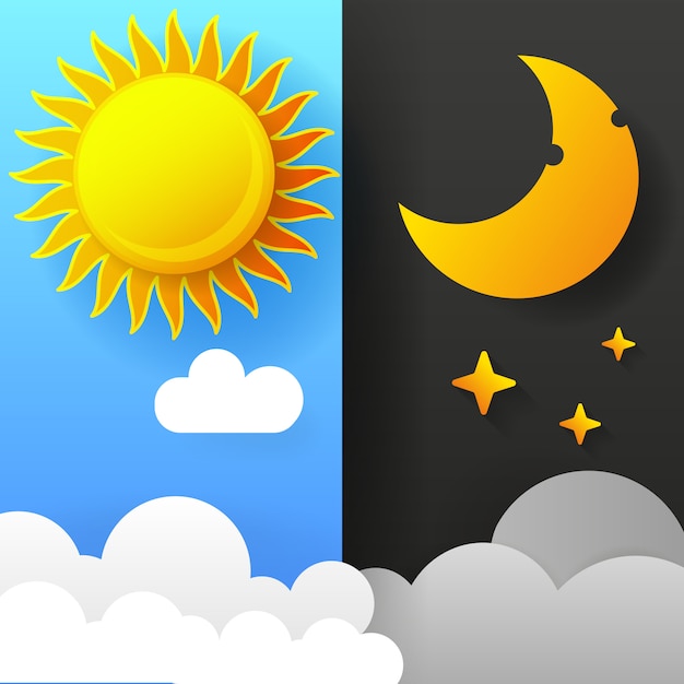 Illustration of day and night. day night concept, sun and moon