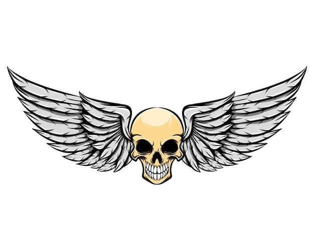 Illustration of dead human skull with wings