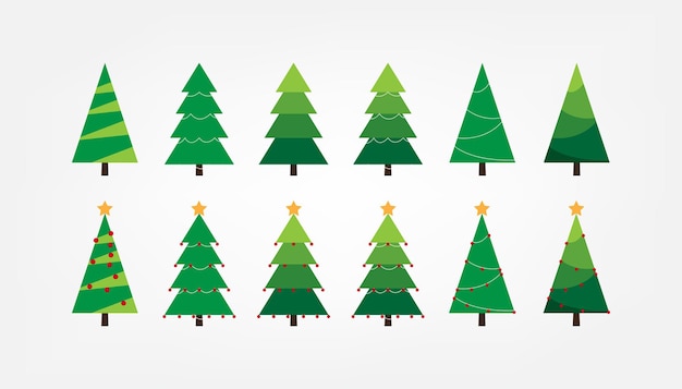 Illustrazione del design piatto moderno di alberi di natale decorati