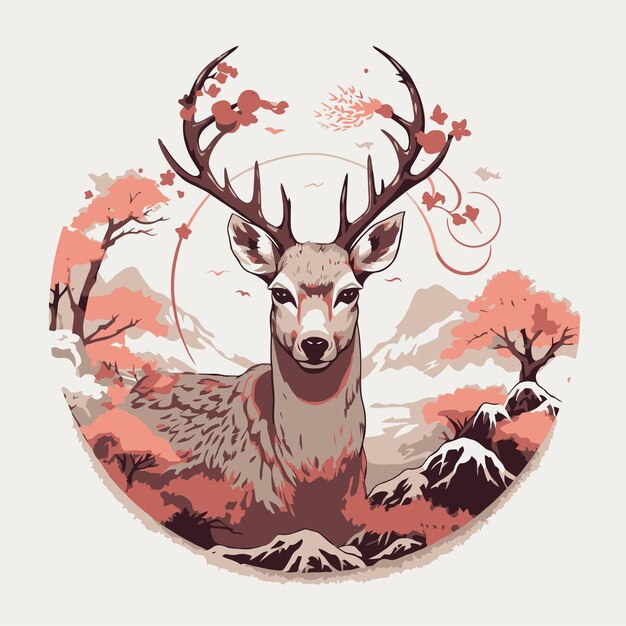 Vector illustration of deer in beautiful forest