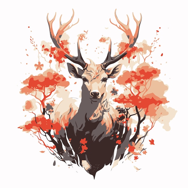 Vector illustration of deer in beautiful forest