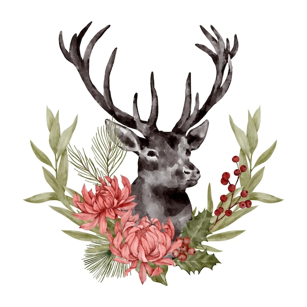 Vector illustration of a deer decorated with flowers