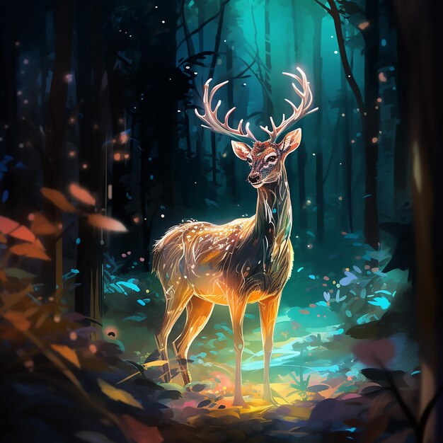 Vector an illustration of a deer in the forest