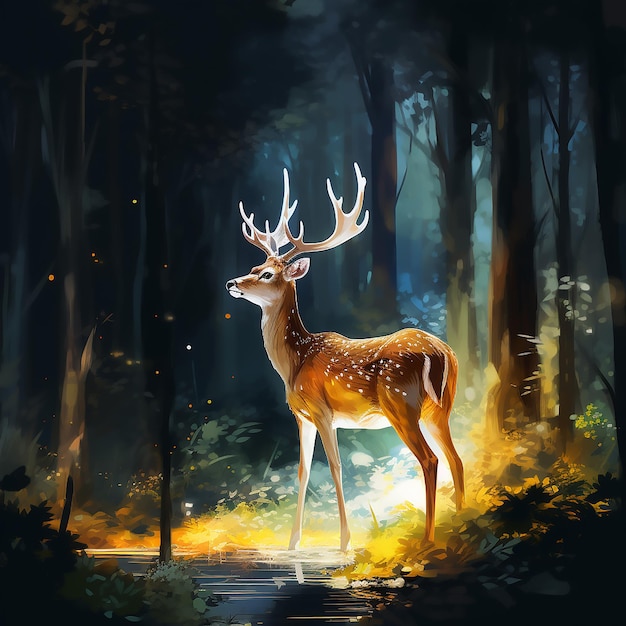 Vector an illustration of a deer in the forest