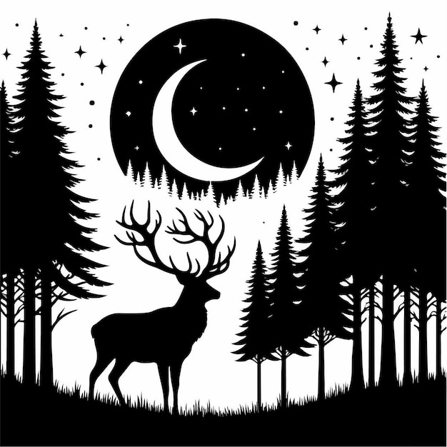 Illustration of a deer with a tree and the moon