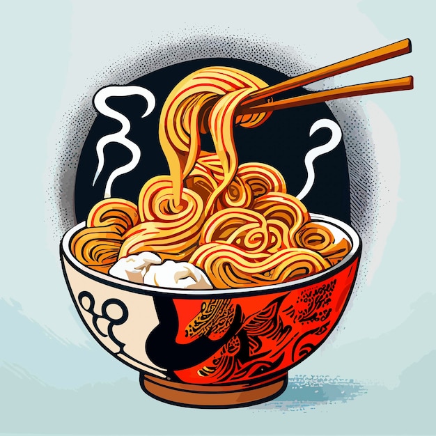 Illustration of Delicious ramen noodles in a bowl