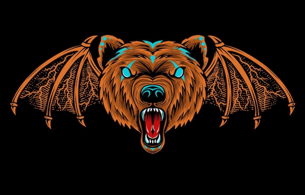 Vector illustration demon bear head on black surface