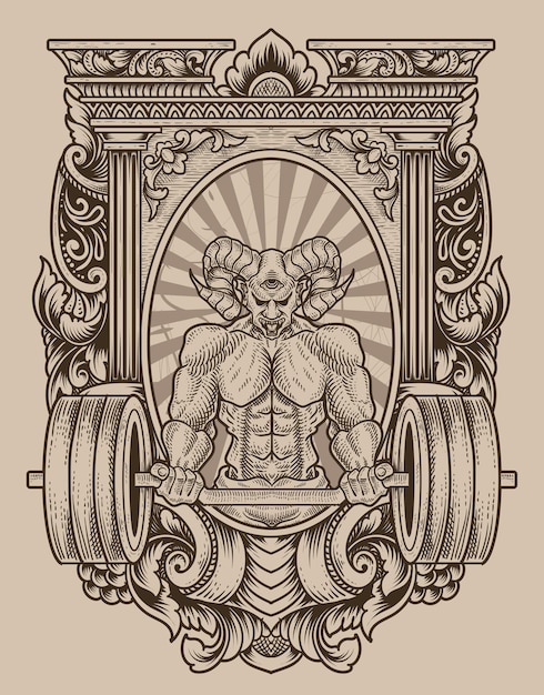 Иллюстрация демона бодибилдер тренажерный зал фитнес