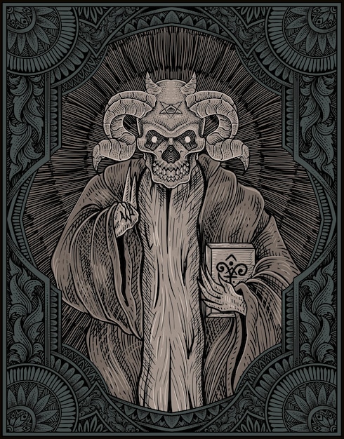 Illustration demon with engraving frame