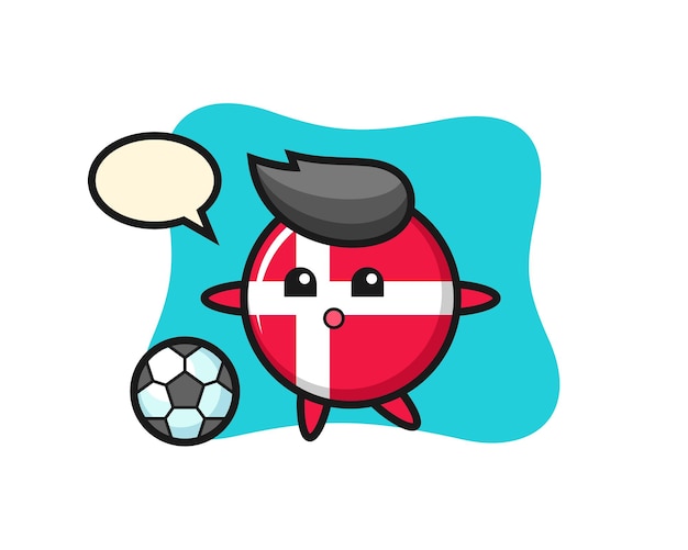 덴마크 국기 배지 만화의 그림은 축구를 하고 있다