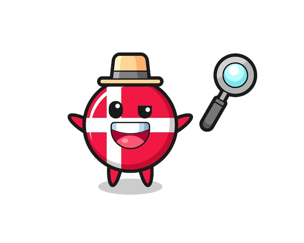 Illustration of the denmark flag badge mascot as a detective who manages to solve a case , cute style design for t shirt, sticker, logo element