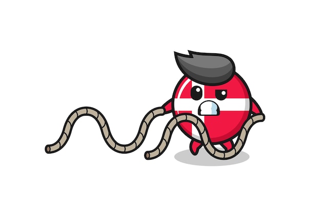 Illustration of denmark flag doing battle rope workout , cute design