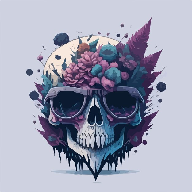 Vector an illustration design of an ancient dead skull wearing stylish glasses