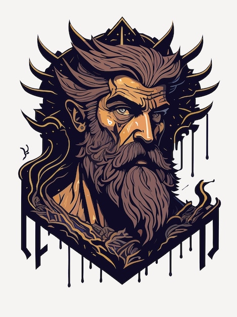 Illustration design a bearded old man for logo and branding vintage vector art