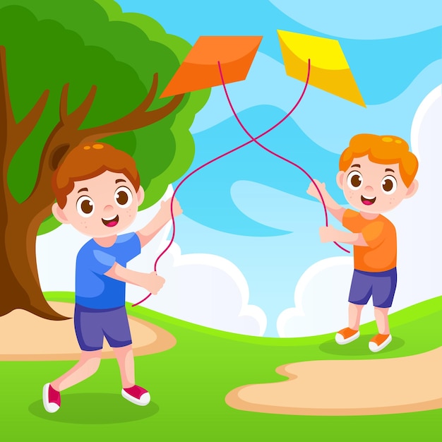 Illustration design of Cute children are playing for children day background poster