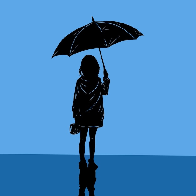 Illustration design of a girl with her umbrella on a blue background