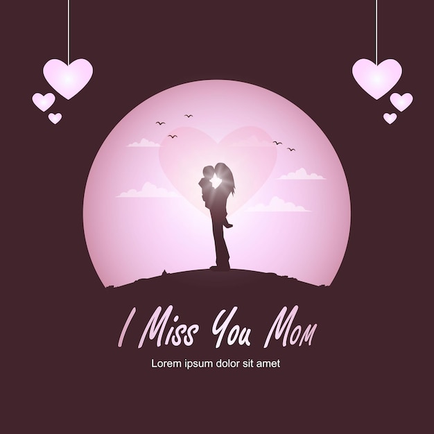 Illustration design i miss you mom in pink circle