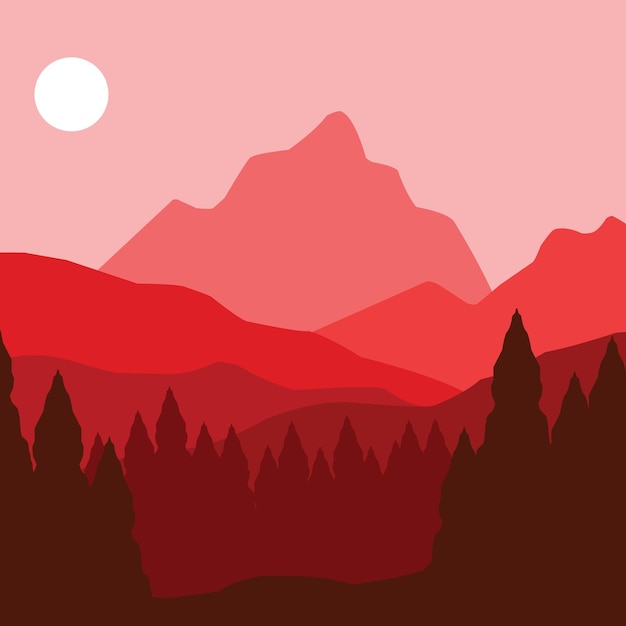 Illustration design of natural landscapes of mountains and trees