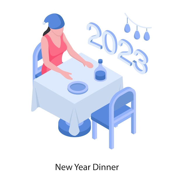 Un disegno di illustrazione della cena di capodanno