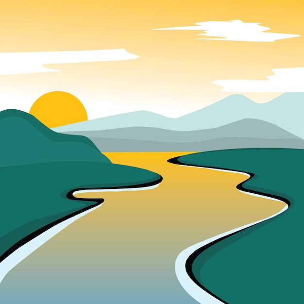 Vector illustration design of sea and mountain views